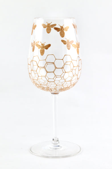 Gold Bees WIne Glass